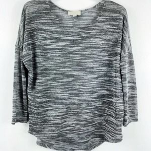 Women's Olive & Oak Long Sleeve Light Knit Relaxed Fit Top, Black, White, Medium